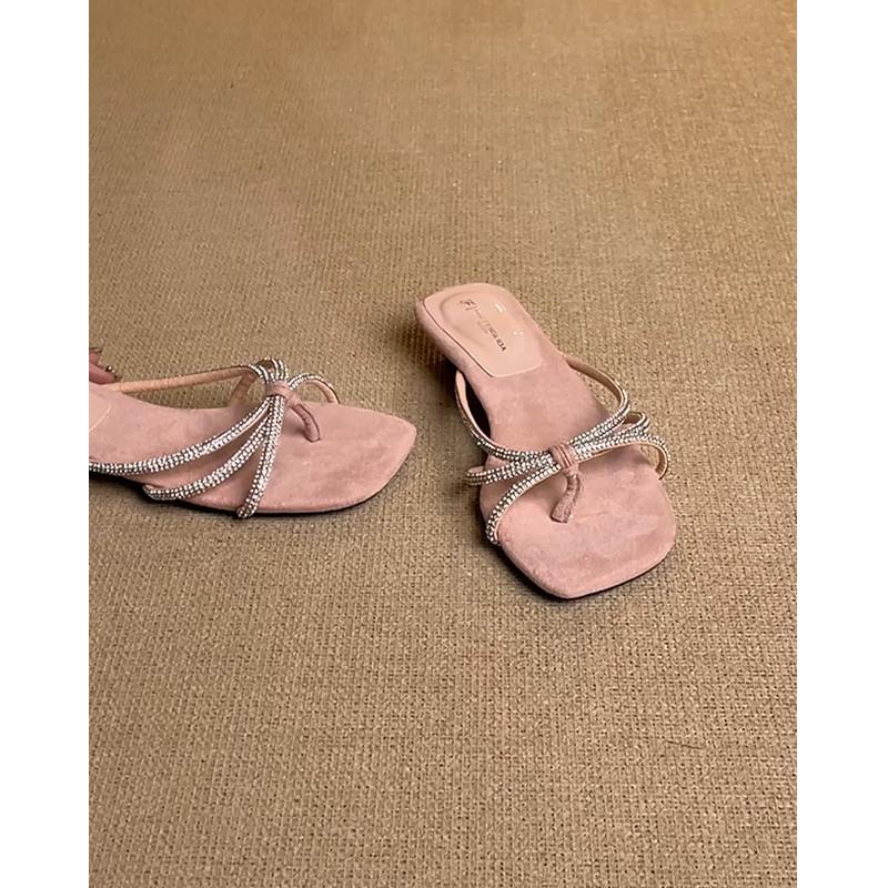 新品~水钻黑色凉拖鞋女夏