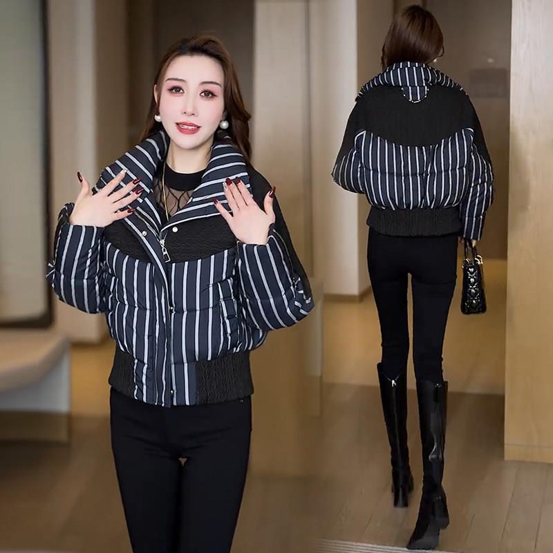 推荐条纹短款羽绒棉服女2026冬季新款时尚洋气小个子加厚保暖棉袄