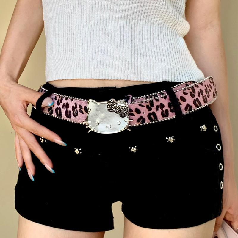 粉色豹纹金属Kitty猫腰带