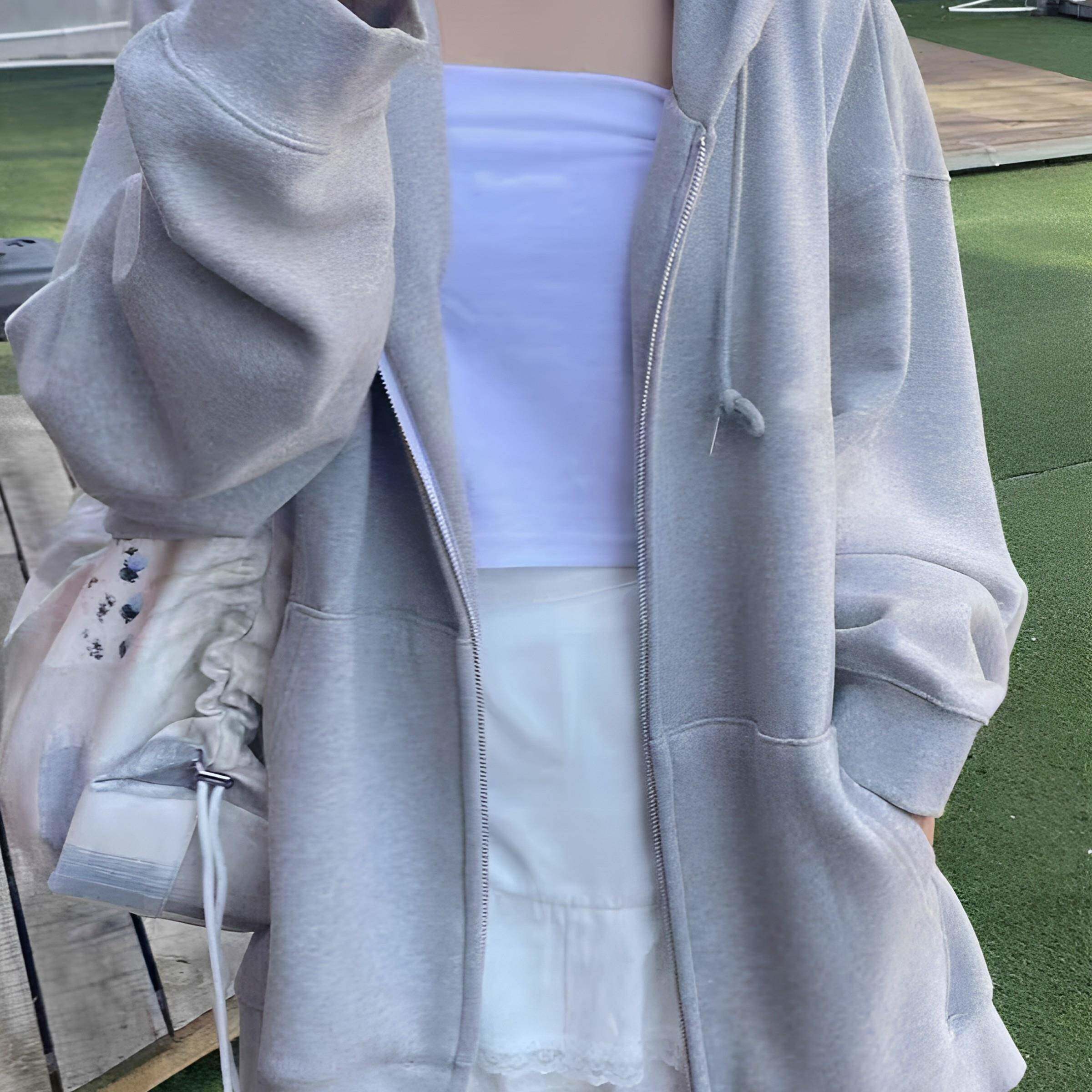 推荐灰色连帽女士卫衣2026新款爆款时尚洋气春秋冬季加绒加厚开衫