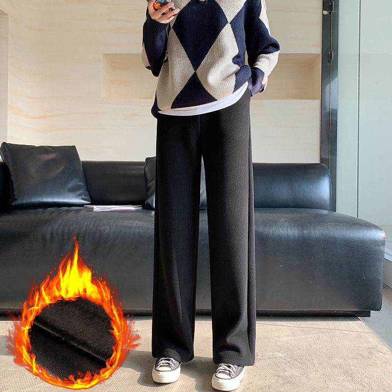 推荐加绒加厚阔腿裤女学生秋冬新款高腰垂感休闲裤宽松显瘦百搭直