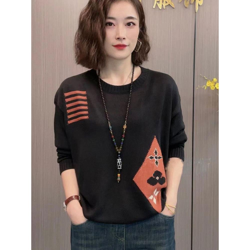 推荐时尚中年妈妈长袖打底衫女2026秋季新款宽松遮肚百搭减龄针织