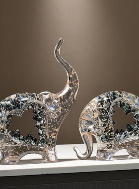 透明金箔大象摆饰一对招财