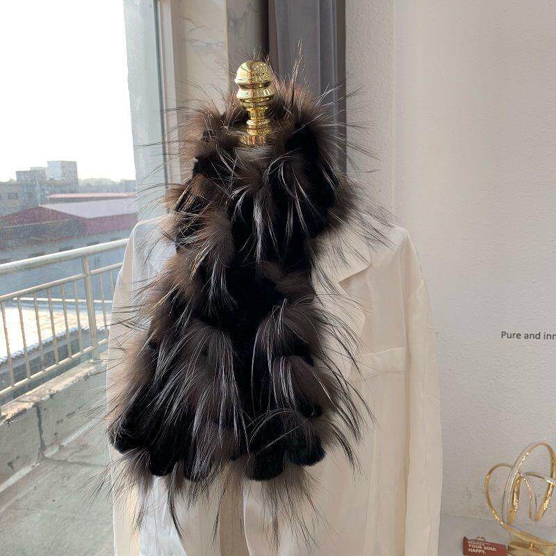 拼色韩版獭兔毛皮草围脖冬季高档百搭长款拼接貉子毛毛围巾脖套