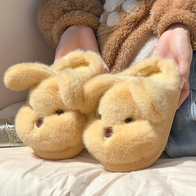 可爱小狗亲子棉拖鞋女冬季