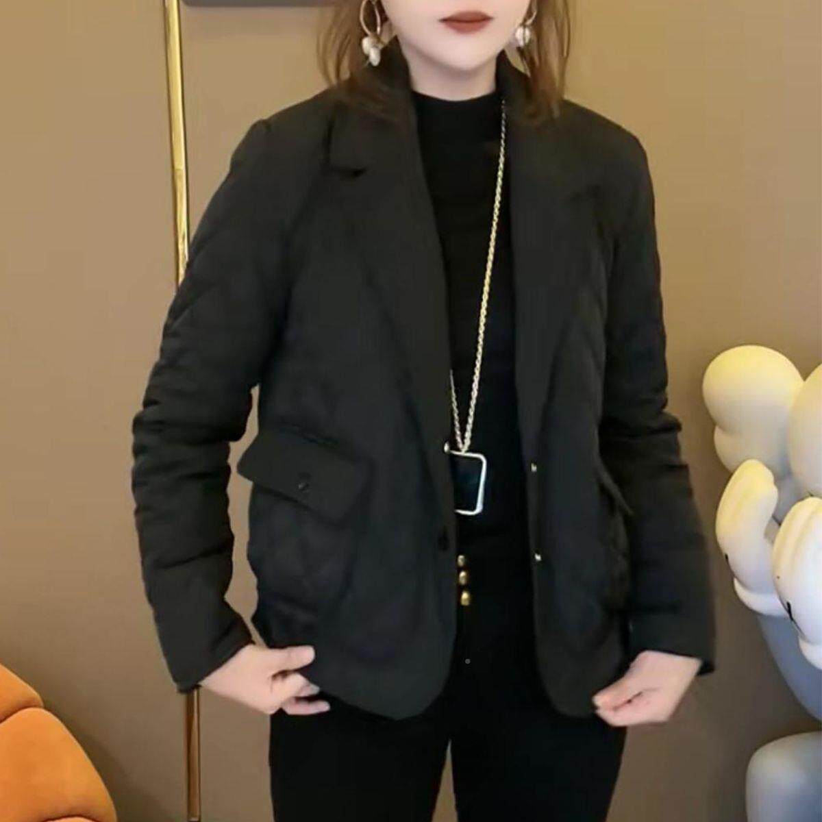 推荐夹棉加厚棉服女冬季新款欧货气质小个子休闲百搭翻领菱格短款