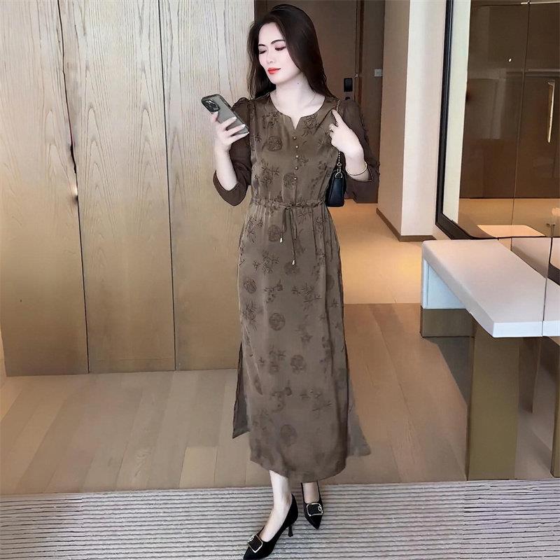 推荐时尚复古长袖连衣裙女春秋新款收腰显瘦A字裙气质优雅减龄中
