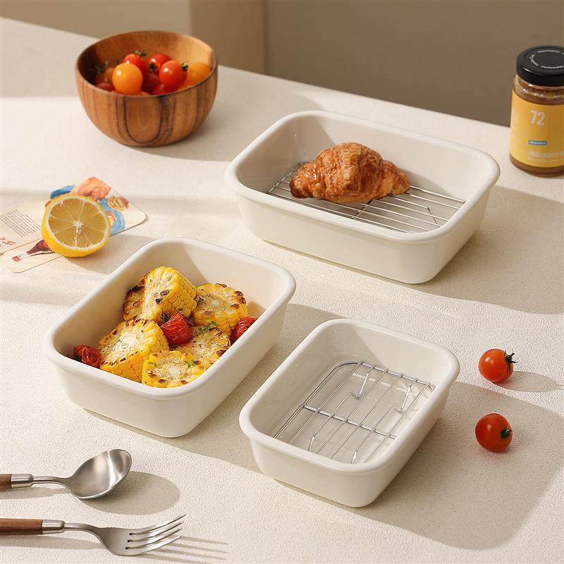 陶瓷烤盘烤箱微波炉专用焗饭盘沥油盘蒸盘长方形盘子高级感备菜盘