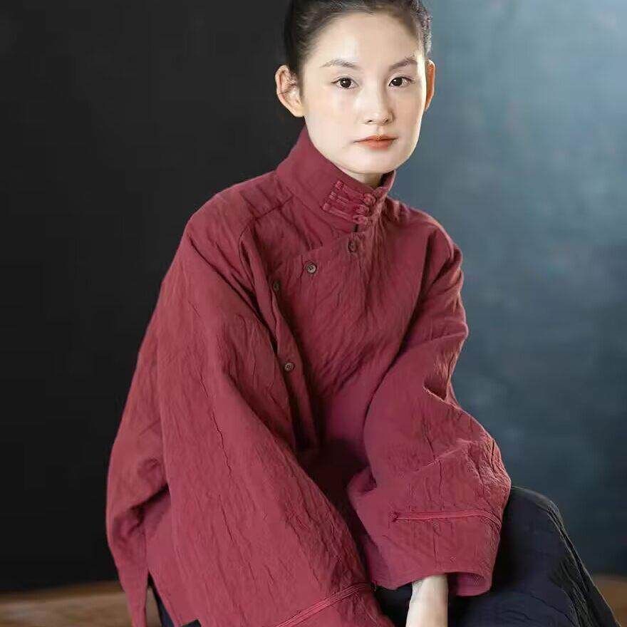 推荐中式古典风端庄大气斜襟盘扣棉麻外套女高级感精工细作禅意茶