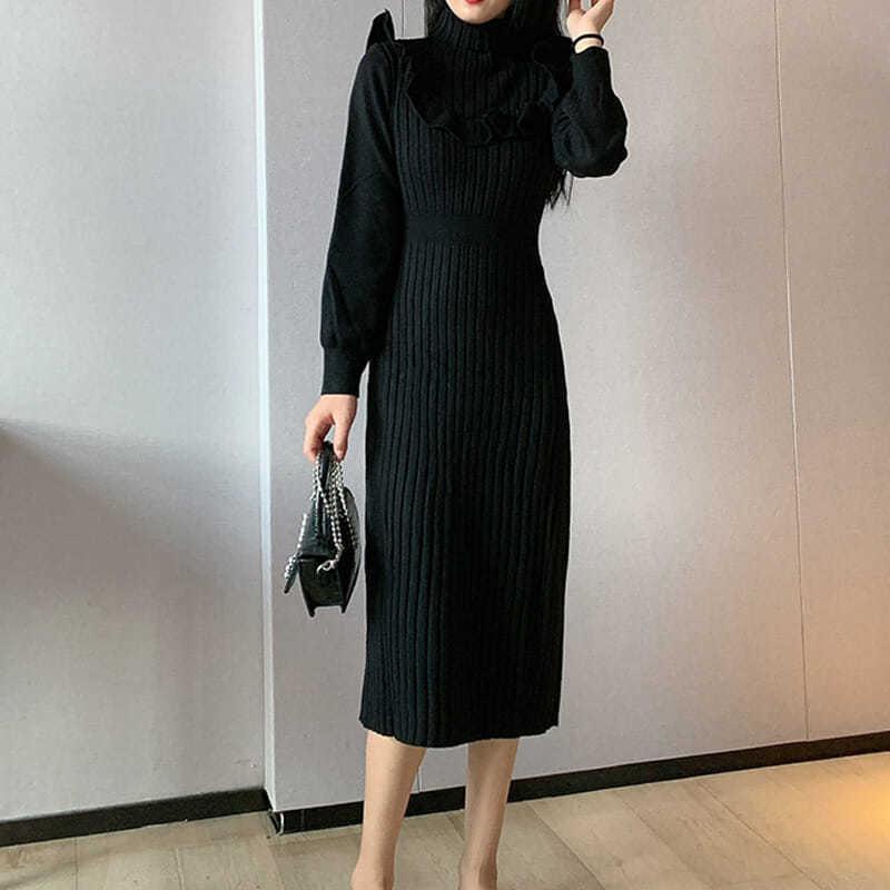 推荐红色复古长袖针织连衣裙女2026秋冬新款气质收腰显瘦中长款打