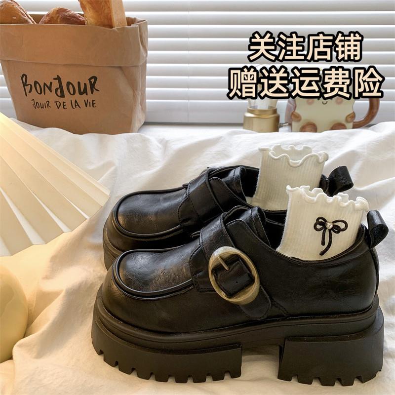 推荐大头厚底增高小皮鞋女