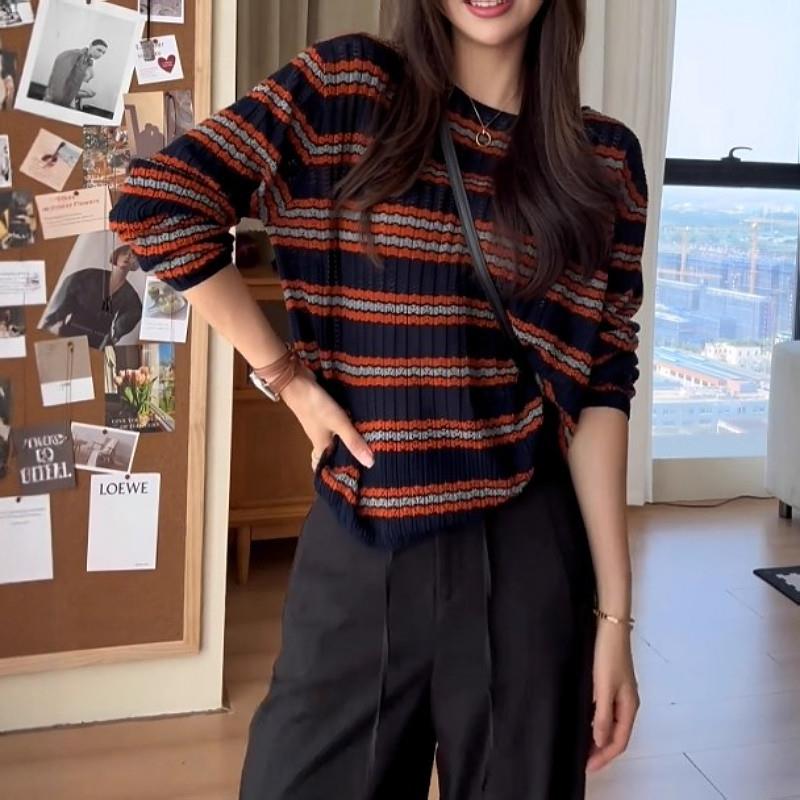 新品大码女装韩系条纹圆领