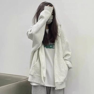 新品灰色卫衣外套女款连帽