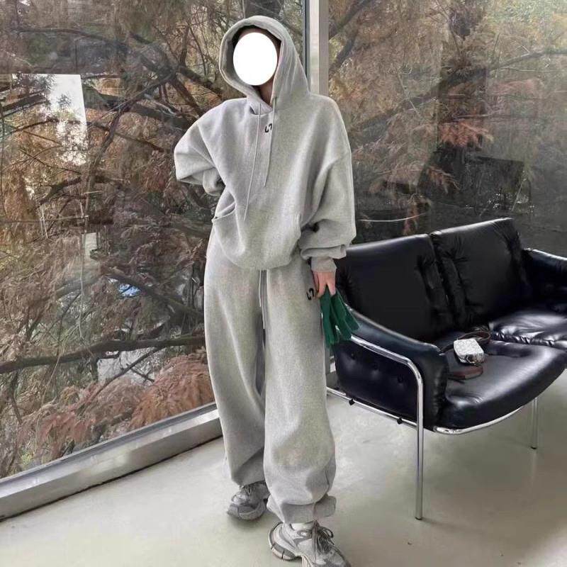 推荐特大码300斤胖MM秋冬新款慵懒风运动服套装连帽卫衣宽松两件