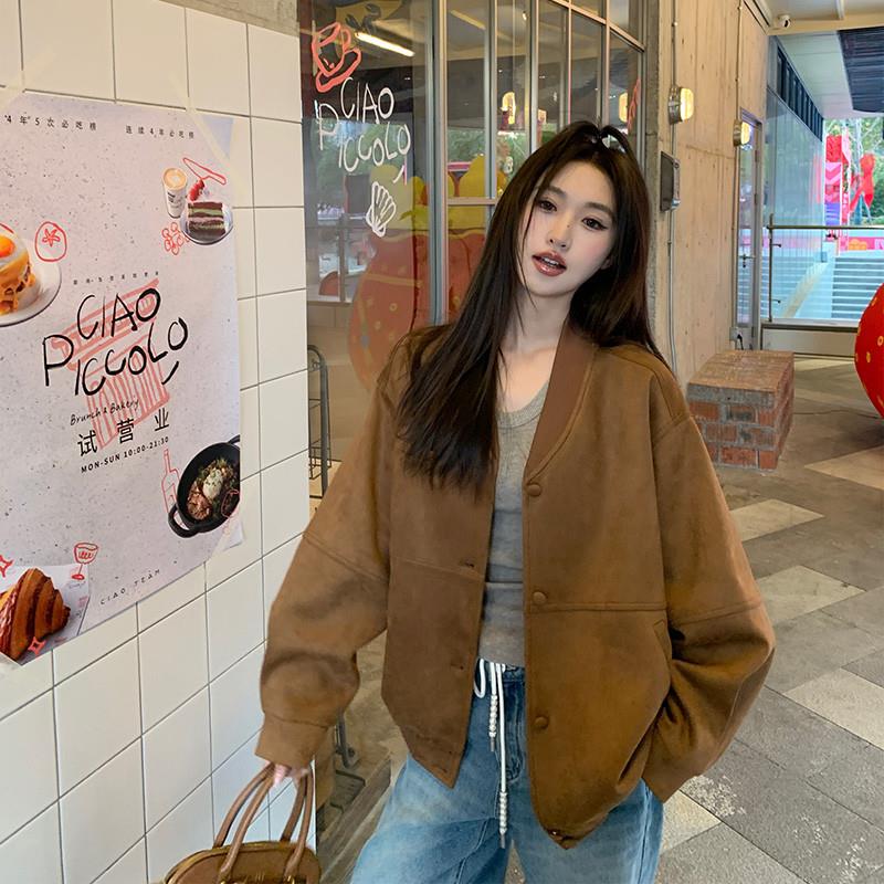 新品2025春款麂皮棒球服外