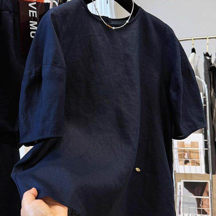 推荐外贸出口品牌剪标日系文艺棉麻套装女洋气休闲运动阔腿短裤两