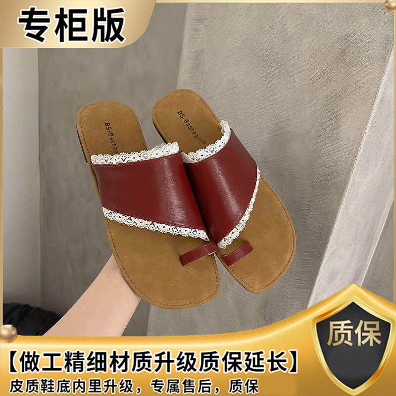新品韩国chic小众蕾丝边拖