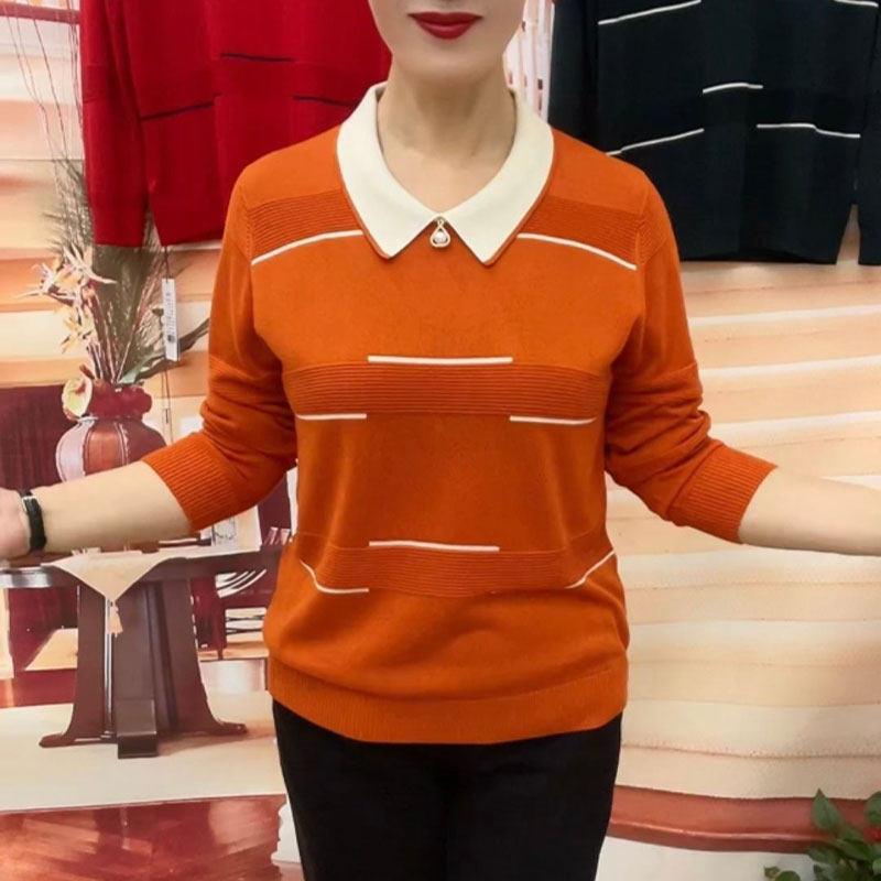 推荐时尚长袖翻领妈妈女装2026秋季新款宽松显瘦百搭洋气针织打底