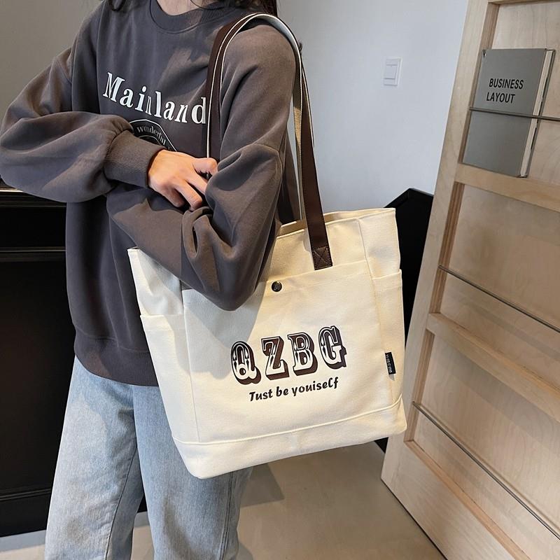 新品帆布包女单肩包日系简约大容量手提袋拎书袋上课包学生托特补