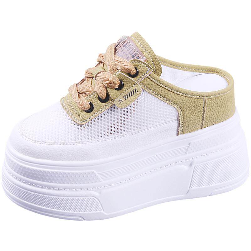 新品2026夏季新款松糕厚底女鞋网纱透气半拖女网鞋内增高11Cm小白