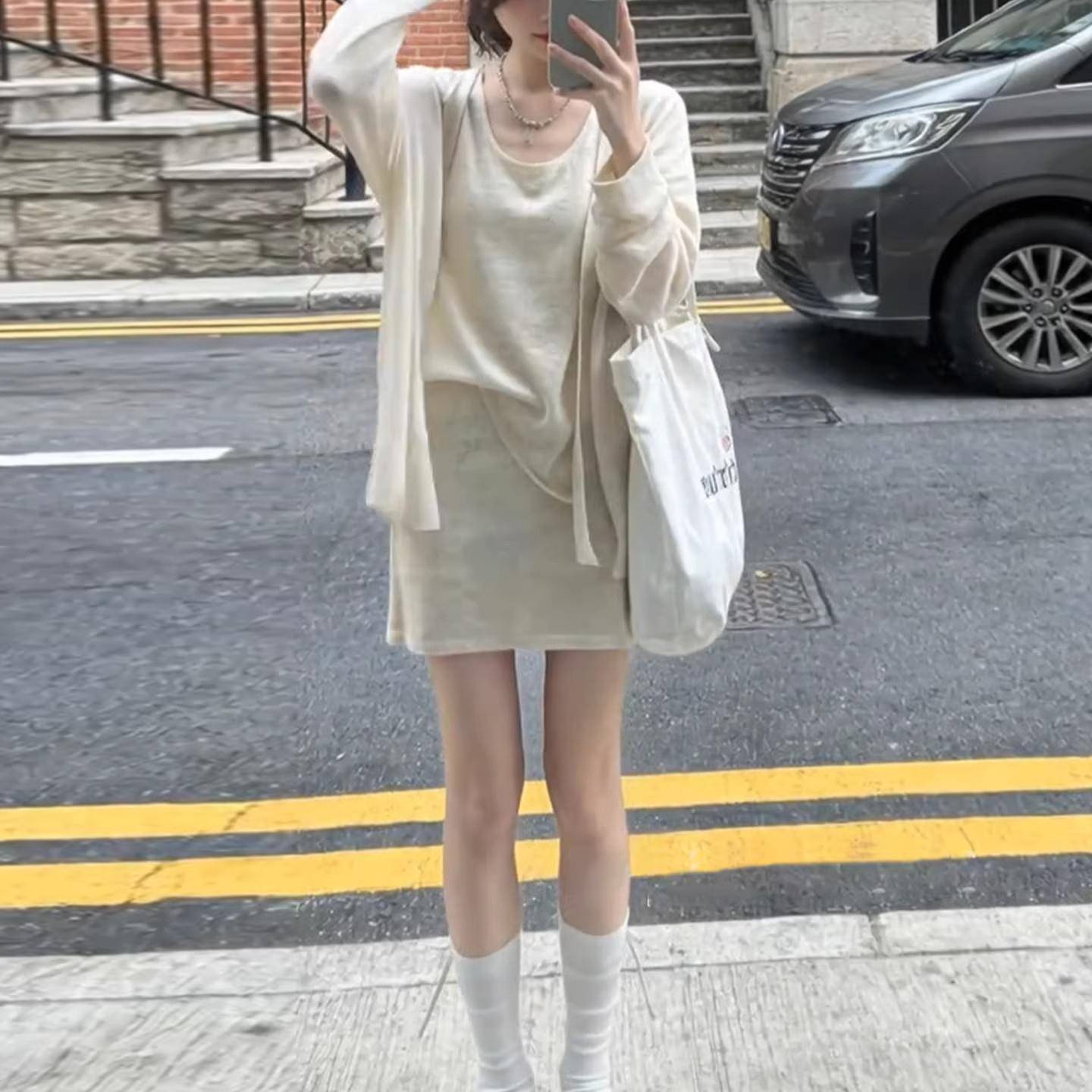 推荐2026新款韩系一整套ootd穿搭连衣裙子女春季宽松休闲防晒套装