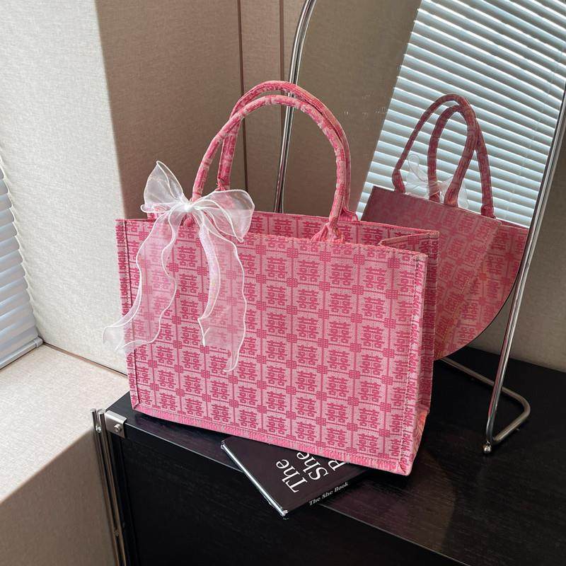 新品送礼袋红色帆布包包女结婚大容量妈妈手提袋新中式婚礼喜字装