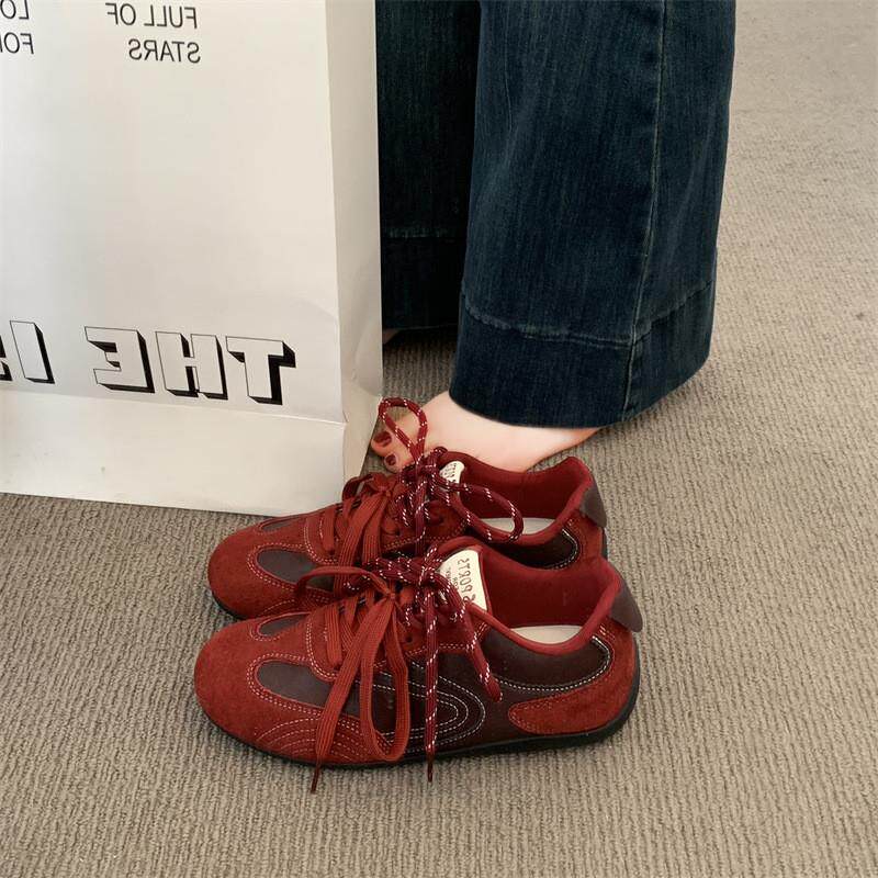 新品复古红色德训鞋女鞋子2026新款春秋季爆款百搭平底运动休闲阿