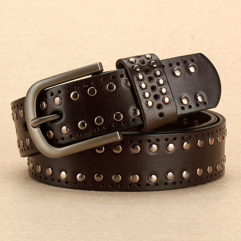 头层牛皮宽皮带女针扣牛仔
