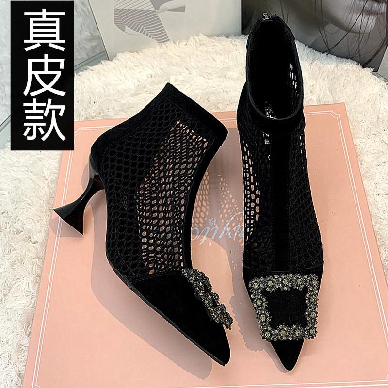 新品黑色靴子女夏性感网格