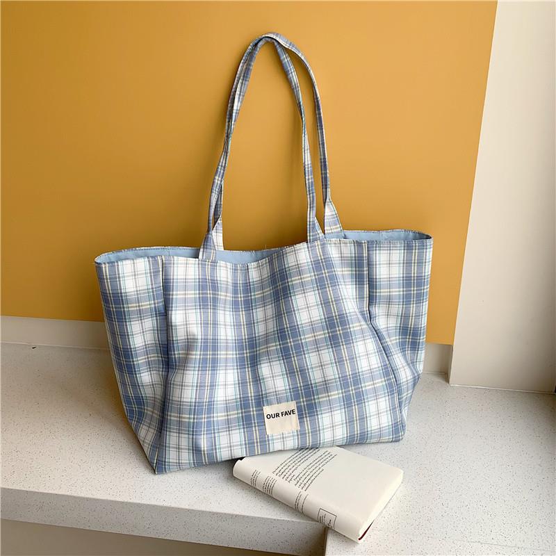 推荐慵懒风格子帆布包女20