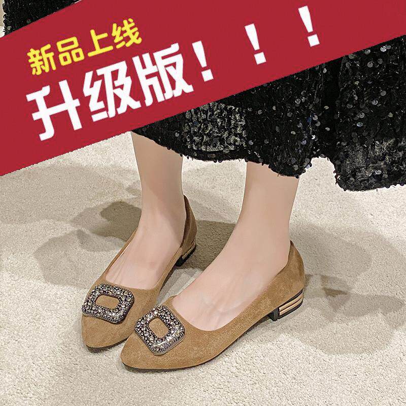 新品法式低跟黑色绒面单鞋女2026夏季新款百搭职业粗跟尖头平底工