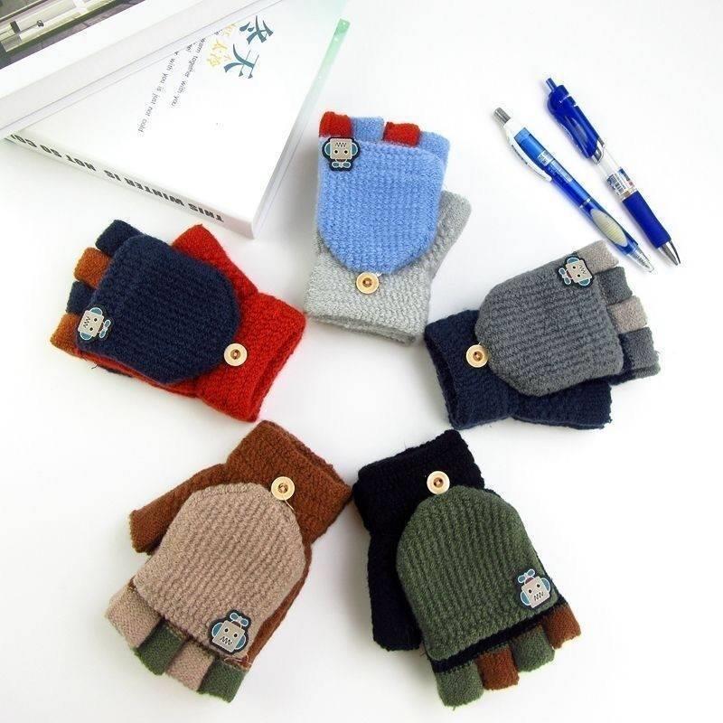 儿童翻盖半指手套男女中小