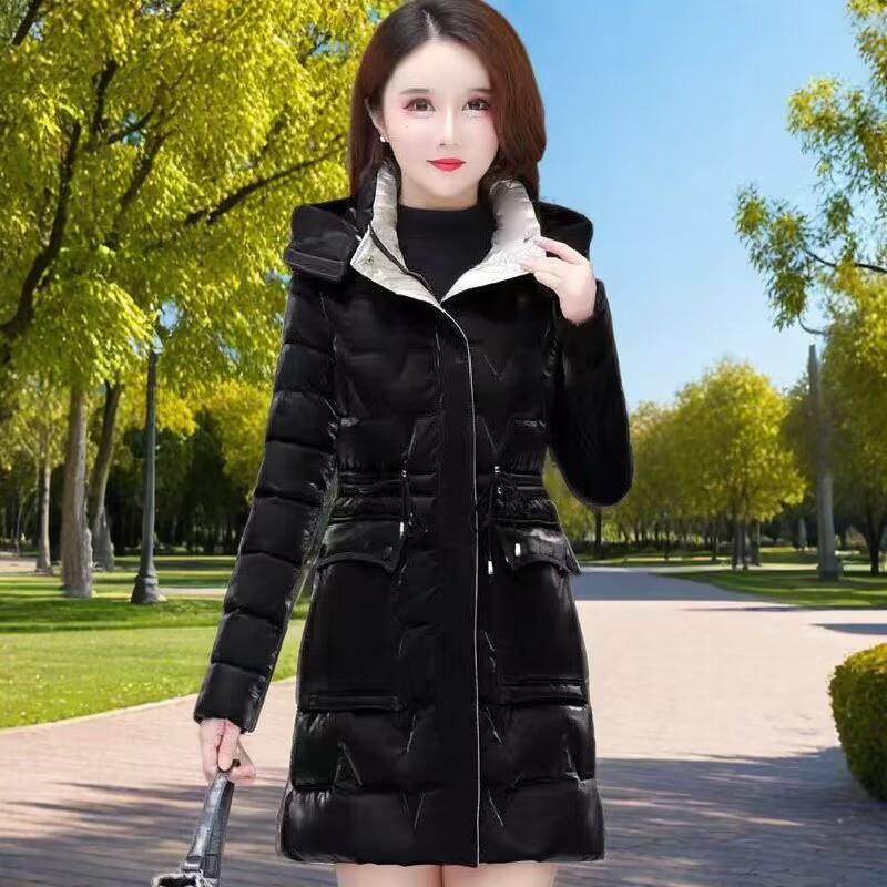 推荐冬季新款棉衣女中长款免洗亮面炫彩韩版时尚棉服加厚修身洋气