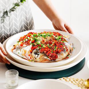 剁椒鱼头专用盘子12寸大盘子蒸鱼盘子家用陶瓷超大装海鲜盘圆深盘
