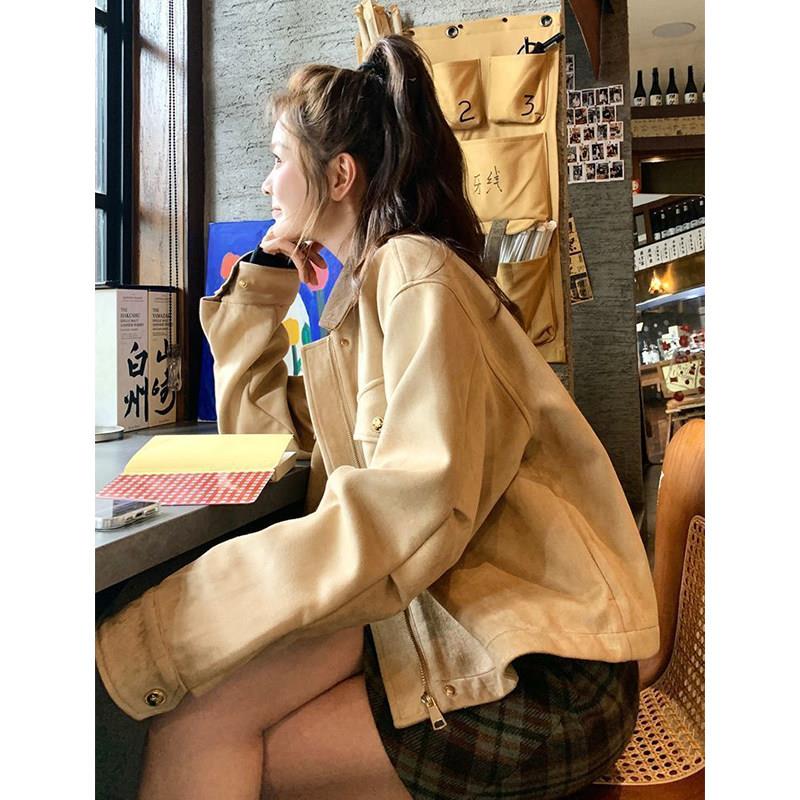 推荐大码女装300斤美式宽松Polo领外套胖mm秋冬百搭夹克休闲显瘦