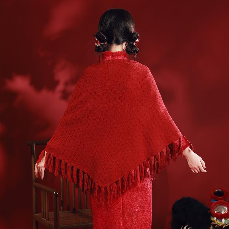红色披肩妈妈旗袍外搭婚礼