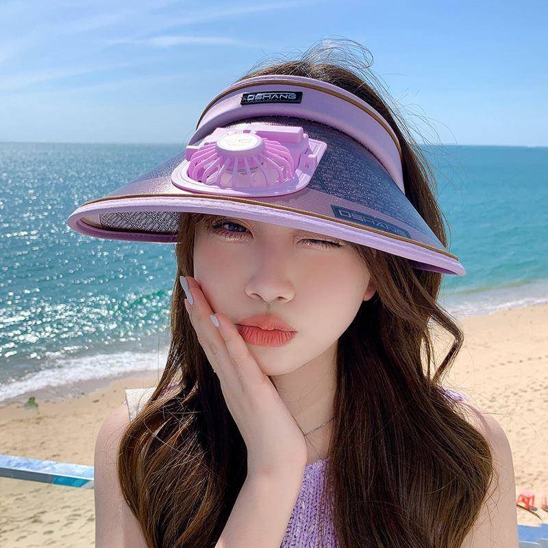 推荐可充电风扇帽防晒帽子女夏季2026新款空顶大檐遮阳帽显脸小太