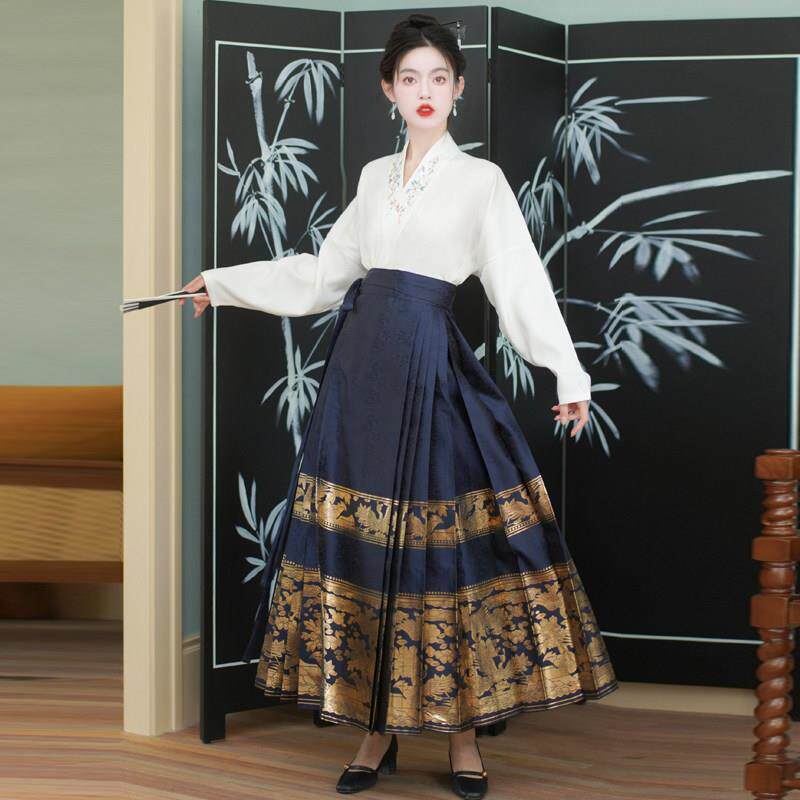 推荐配马面裙的飞机袖衬衫成人女汉服秋季国风上衣新中式V领系带