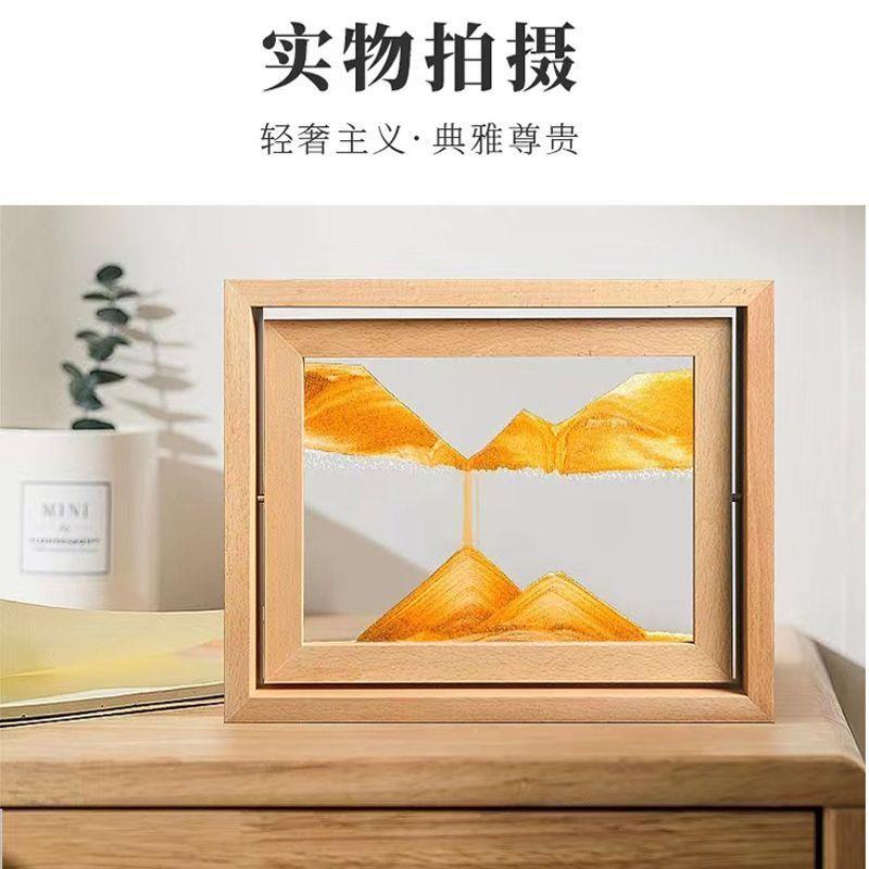新品高端实木流沙画摆件方形沙漏客厅办公室桌面装饰品生日结婚送图片