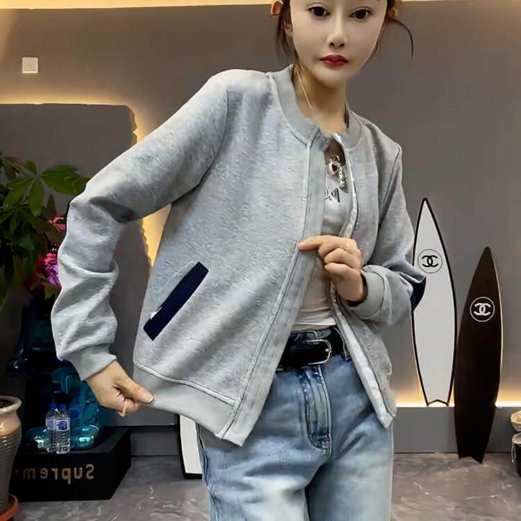 推荐欧货2026春秋新款补丁拼色时尚长袖卫衣女外套宽松百搭棒球服