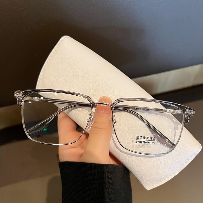 好货超大框男士素颜平光镜金属半框大脸眼镜框男款可配度数近视眼