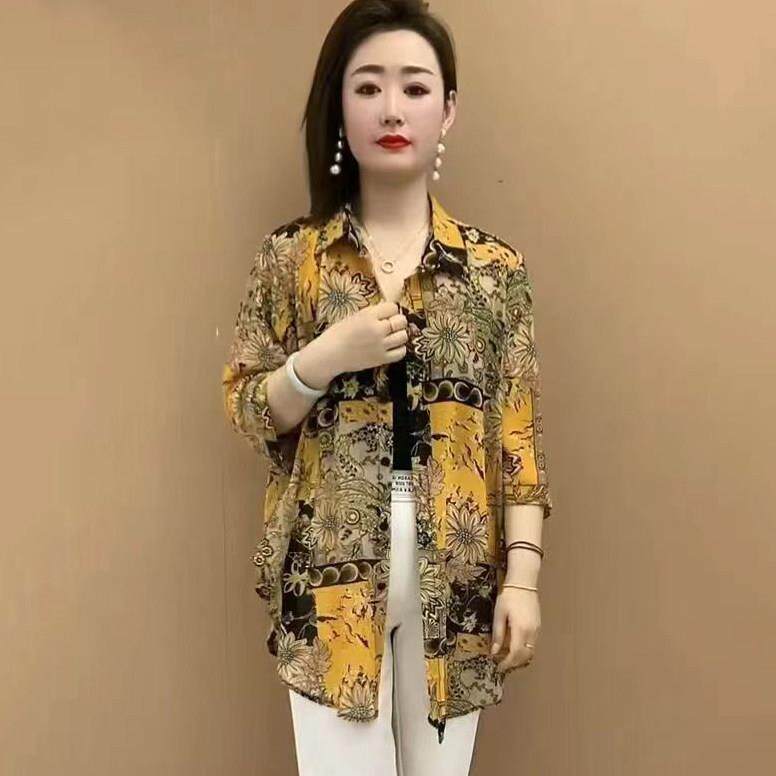推荐高档中老年女装时尚印花中长款衬衣宽松遮肉显瘦开衫薄款防晒