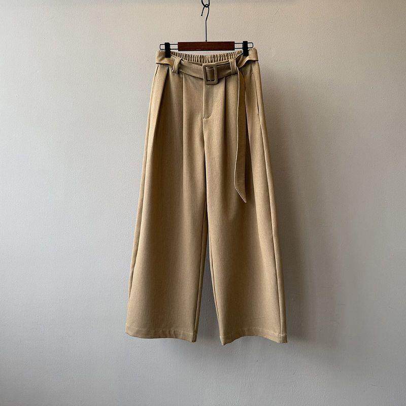 新品复古阔腿西装裤女春秋款卡其色老钱风裤子宽松bf慵懒风垂感休