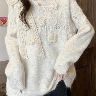 胖mm宽松慵懒高级感毛衣 女秋冬大码 好货巨好看花朵红色长袖 针织衫