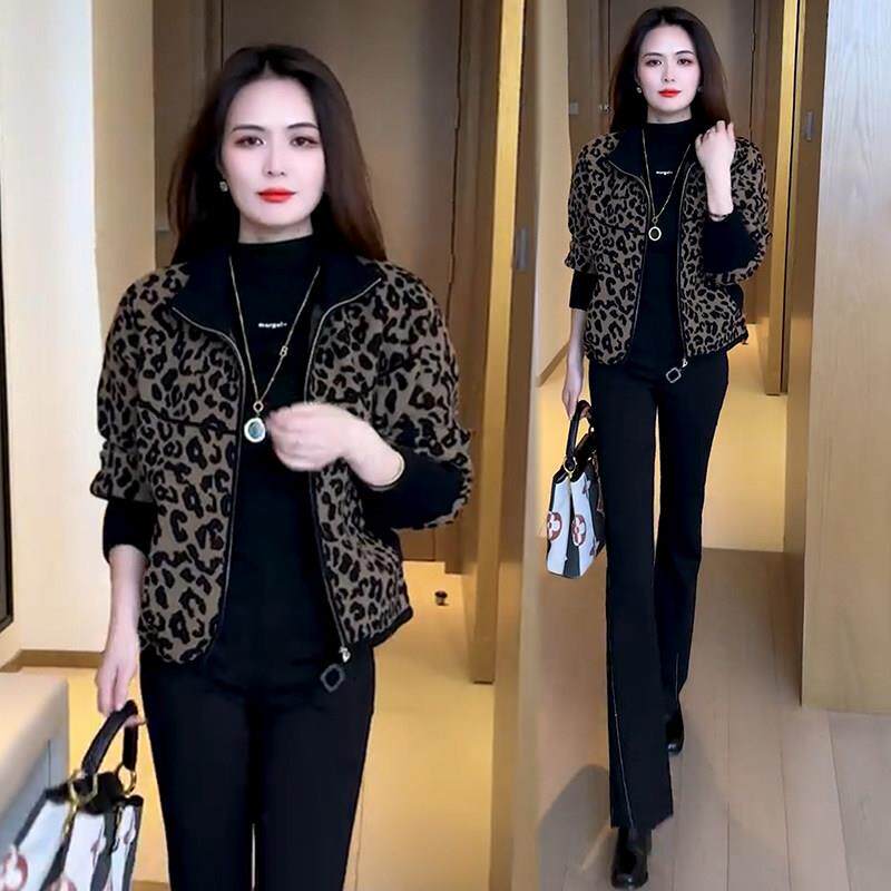 推荐时尚豹纹毛呢外套女2026秋冬新款洋气显瘦小个子立领短款夹克