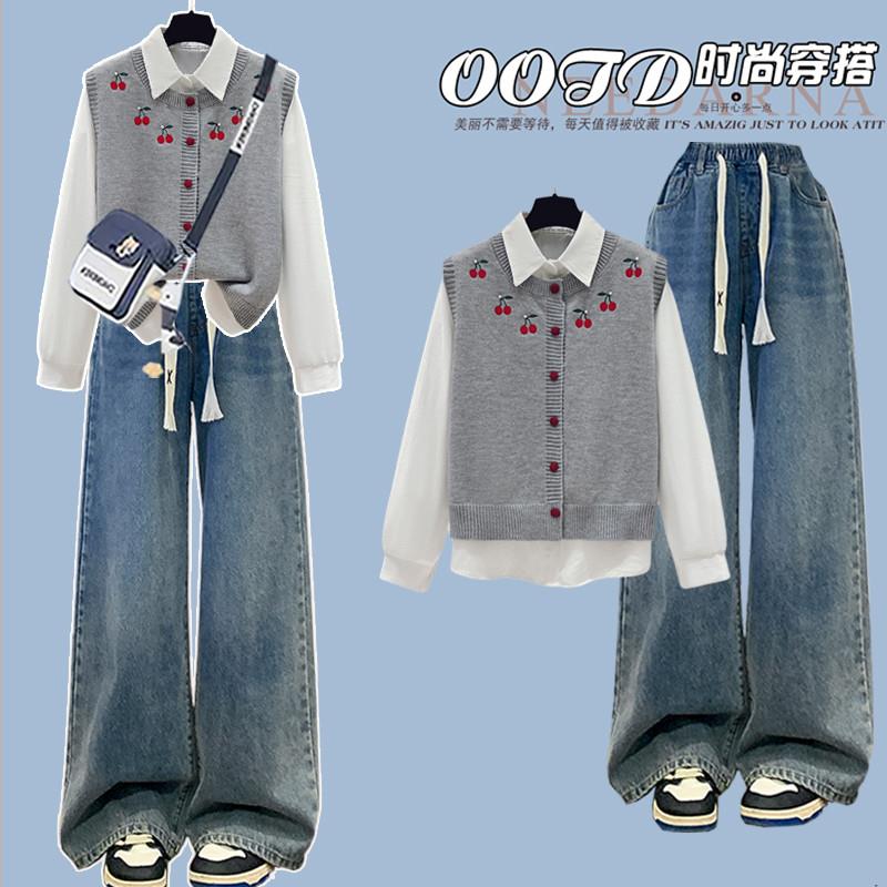 推荐少女甜美刺绣马甲衬衫