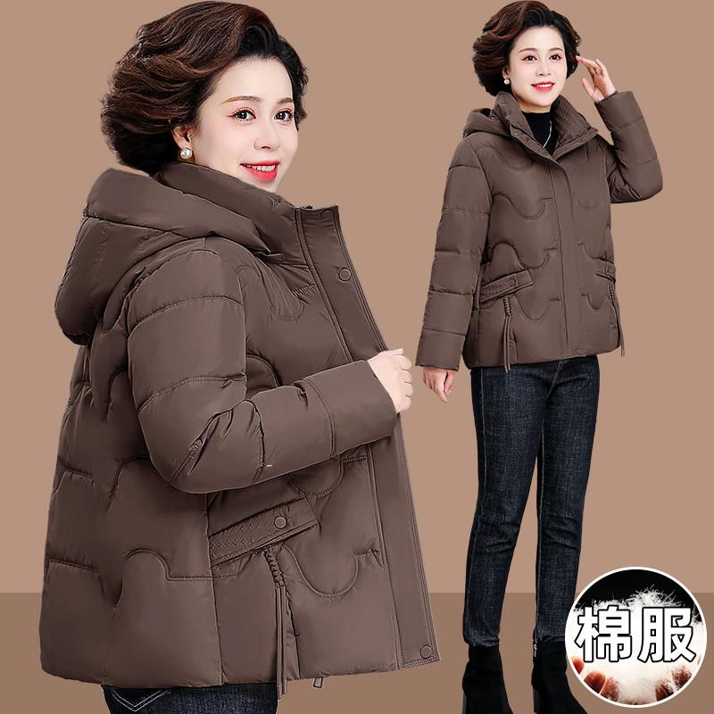 推荐小个子妈妈冬装羽绒棉服短款中老年棉衣女秋冬季袄子加厚连帽