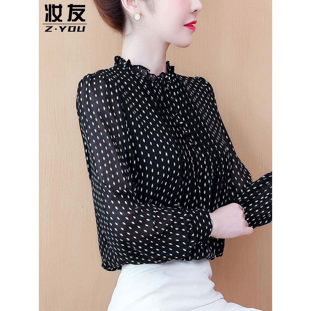 推荐长袖雪纺衫女士减龄衬衣2026新款妈妈上衣爆款轻奢高级感波点