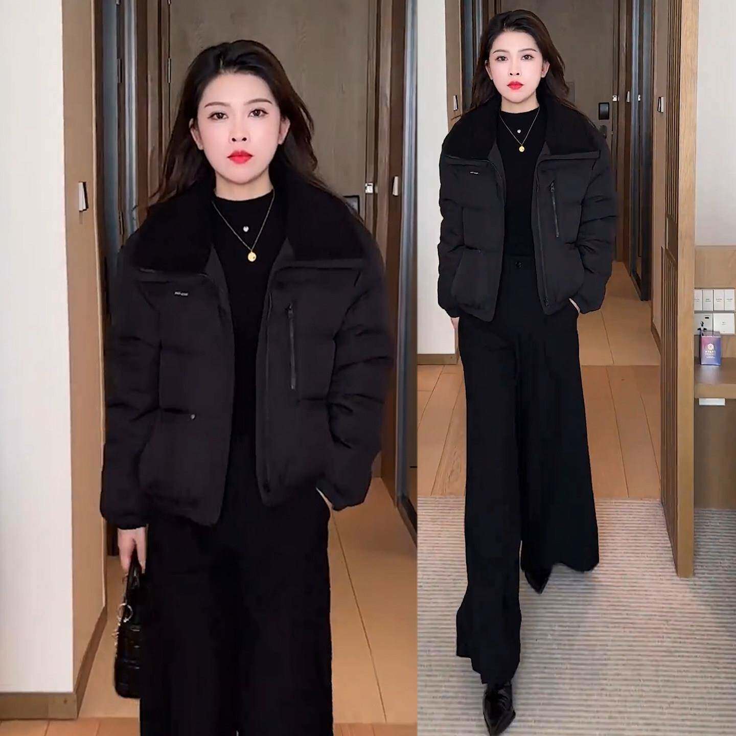 推荐时尚羊羔毛翻领羽绒棉服女2026冬季新款宽松显瘦亮片保暖棉袄