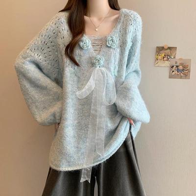 新品立体花朵浅蓝色亮丝针